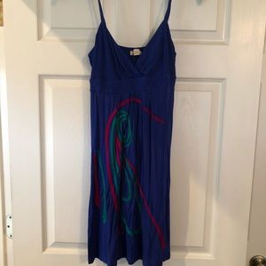 Blue spaghetti strap dress.